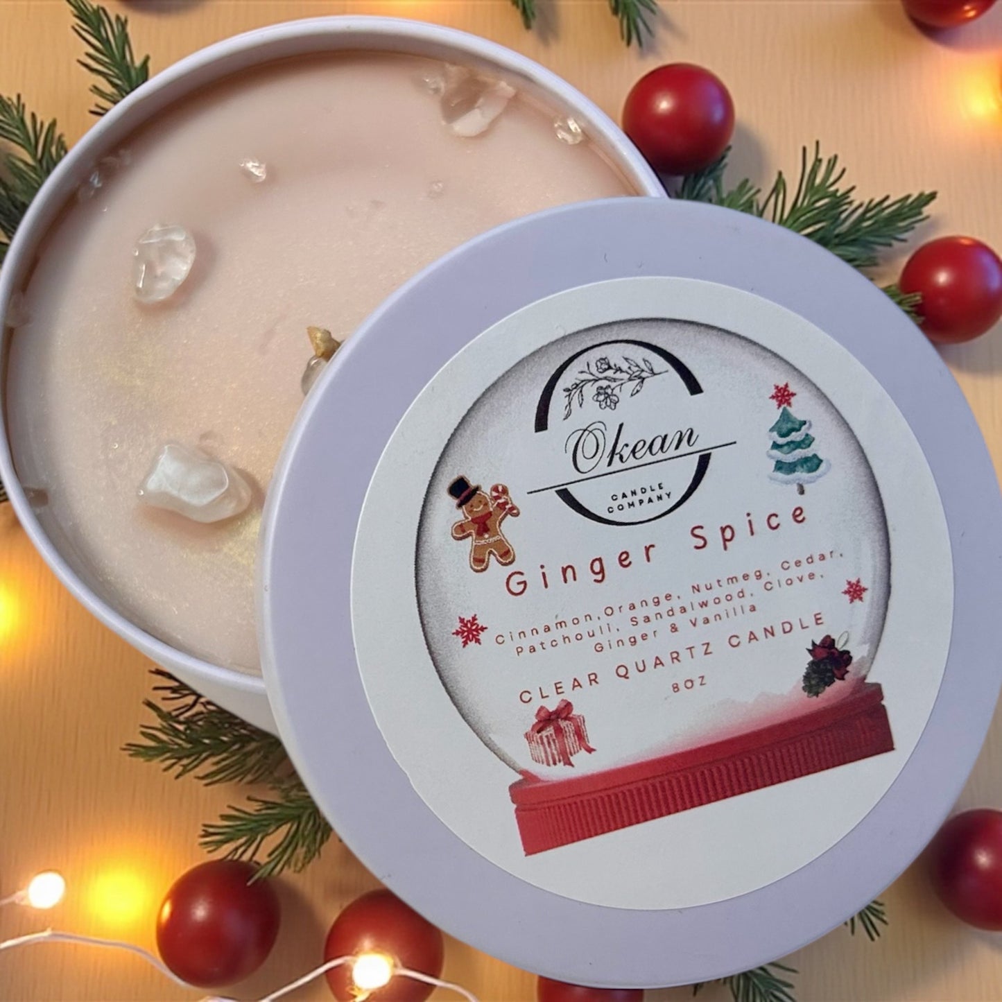 Ginger Spice - Clear Quartz - Single Wicked Candle- 8oz