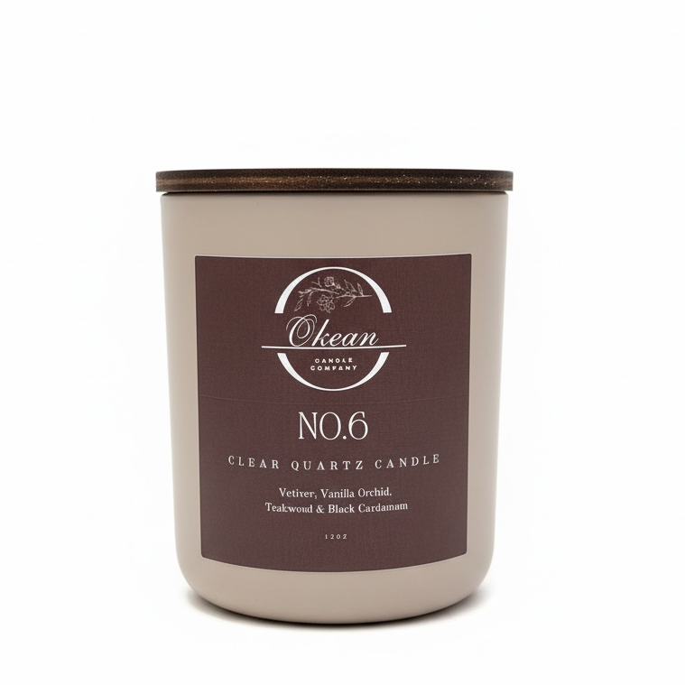 No. 6 - Earthy Woods - Clear Quartz - Double Wick Candle - 12OZ