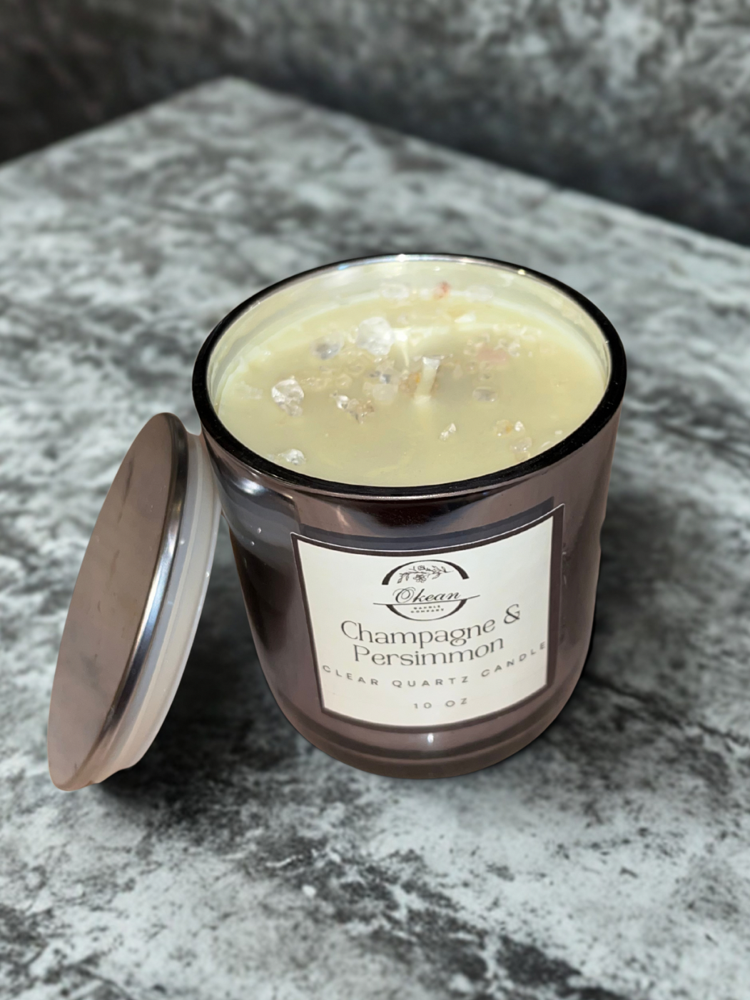 Champagne & Persimmon - Clear Quartz Candle - Single Wick - 10oz
