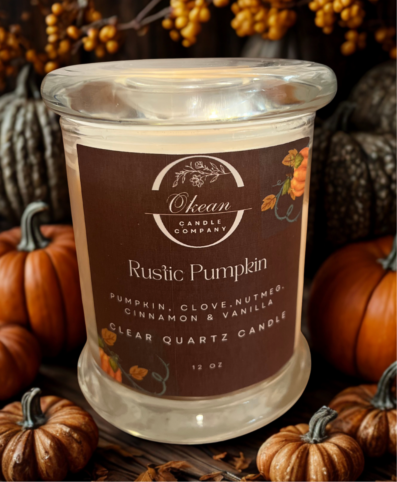 Rustic Pumpkin- Clear Quartz - Double Wick - Candle- 12oz