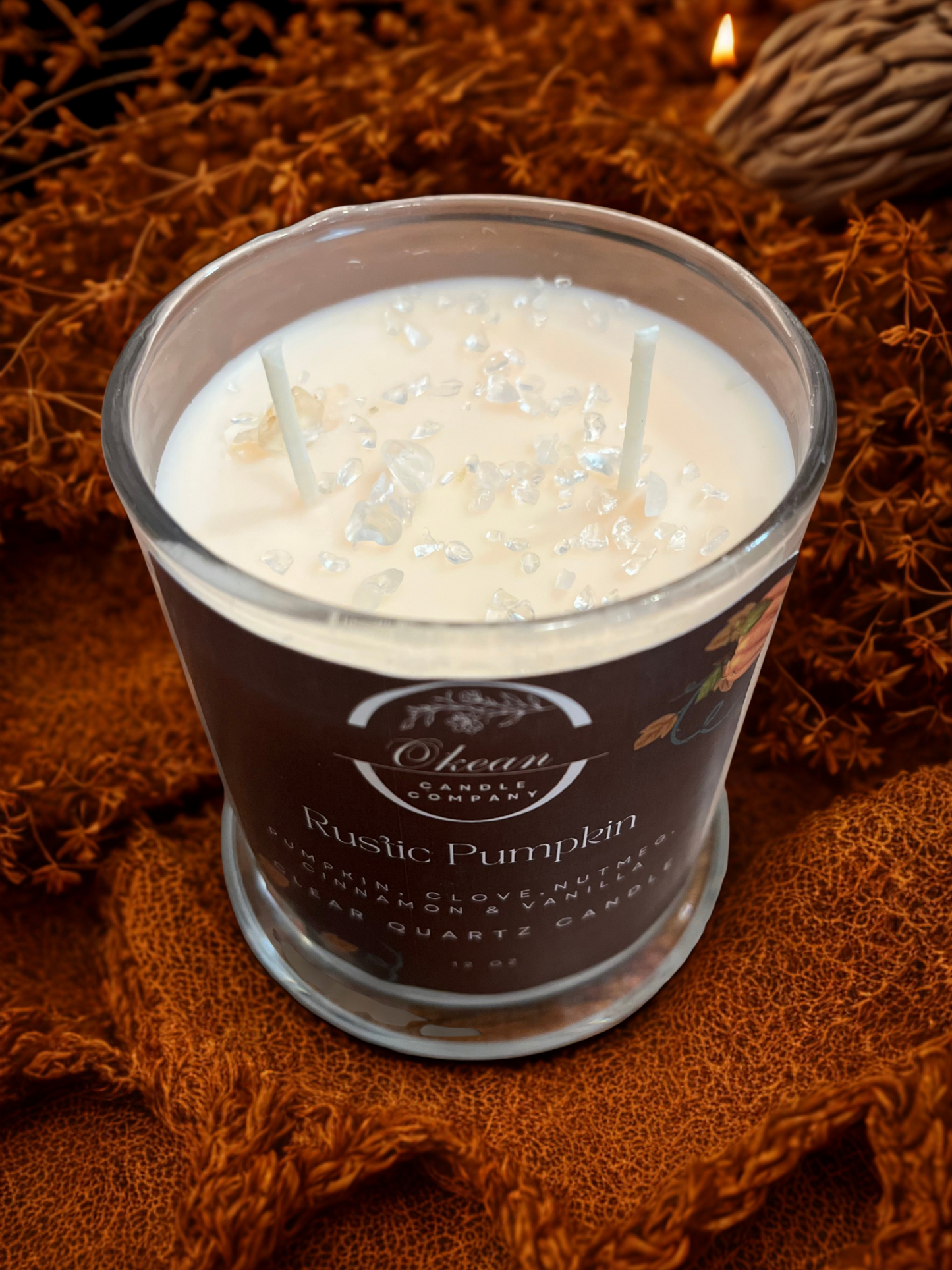 Rustic Pumpkin- Clear Quartz - Double Wick - Candle- 12oz