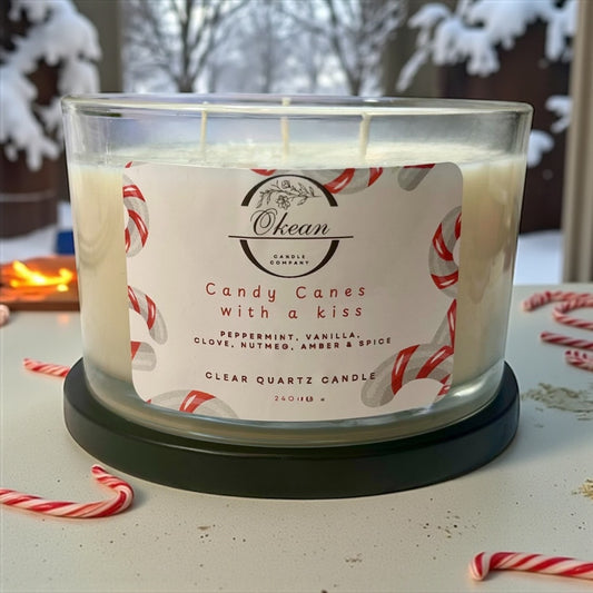 Candy Canes With A Kiss - Clear Quartz - Triple Wicked Candle - 24oz