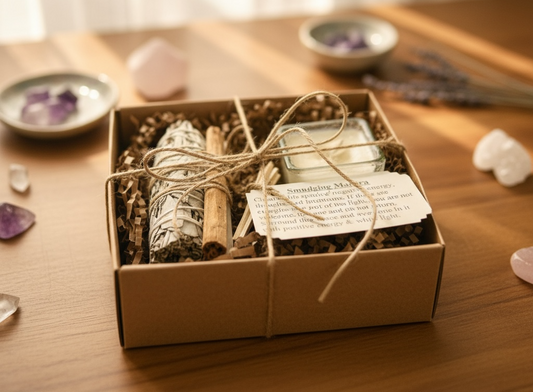 Sage Box - Palo Santo - Selenite - Mini Matches - Mini Candle