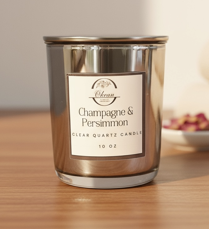 Champagne & Persimmon - Clear Quartz Candle - Single Wick - 10oz