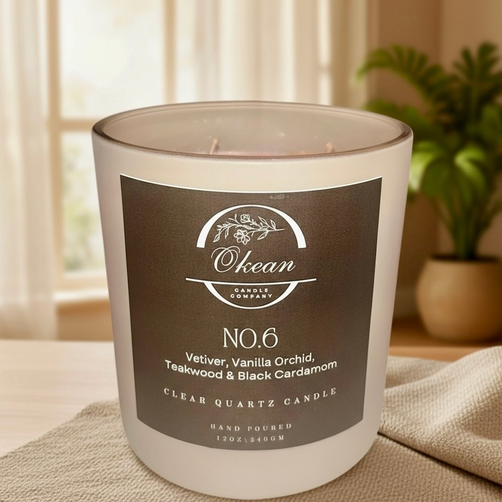 No. 6  - Earthy Woods - Clear Quartz - Double Wick Candle - 12OZ
