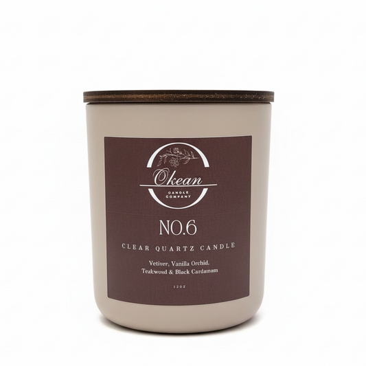 No. 6  - Earthy Woods - Clear Quartz - Double Wick Candle - 12OZ