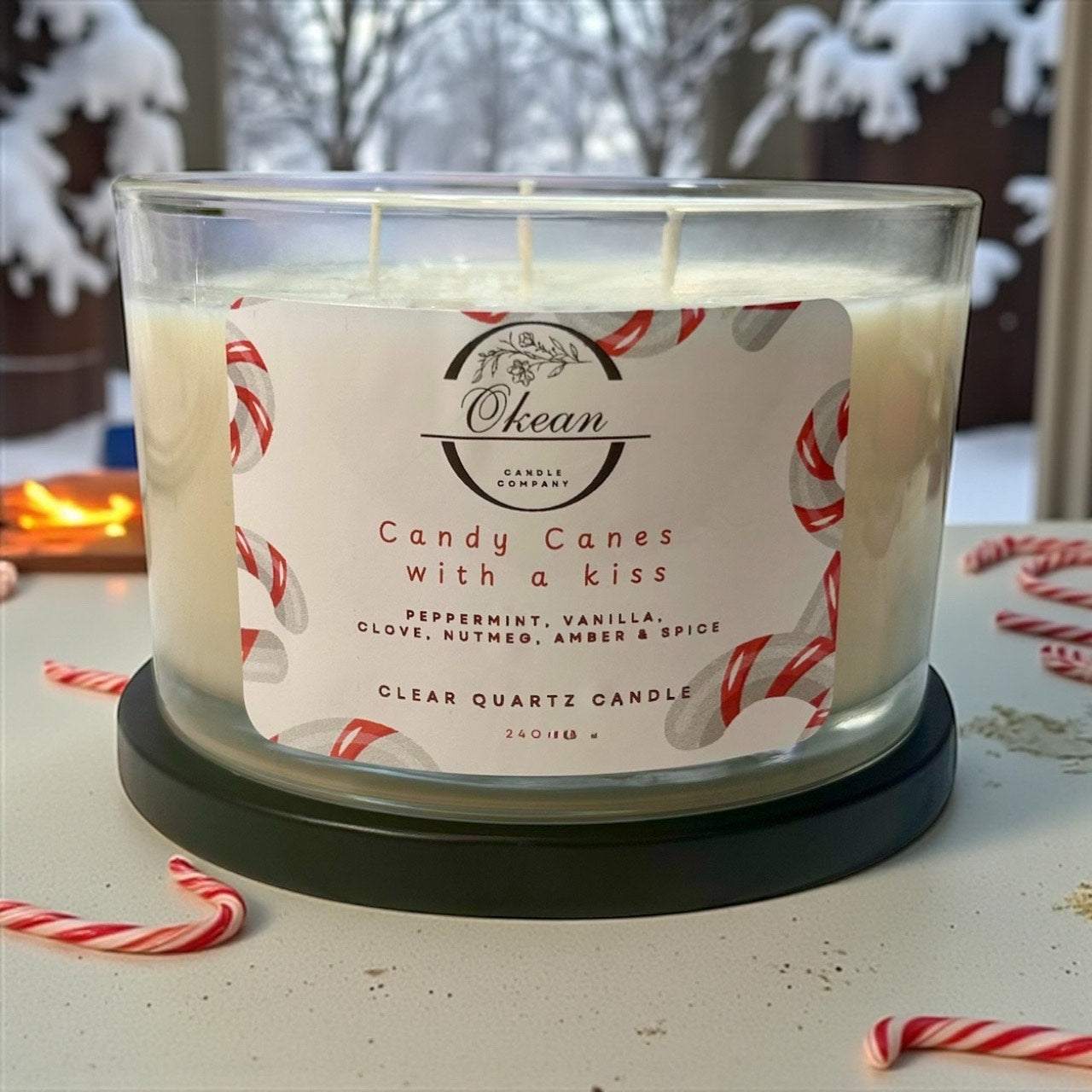 Candy Canes With A Kiss - Clear Quartz - Triple Wicked Candle - 24oz