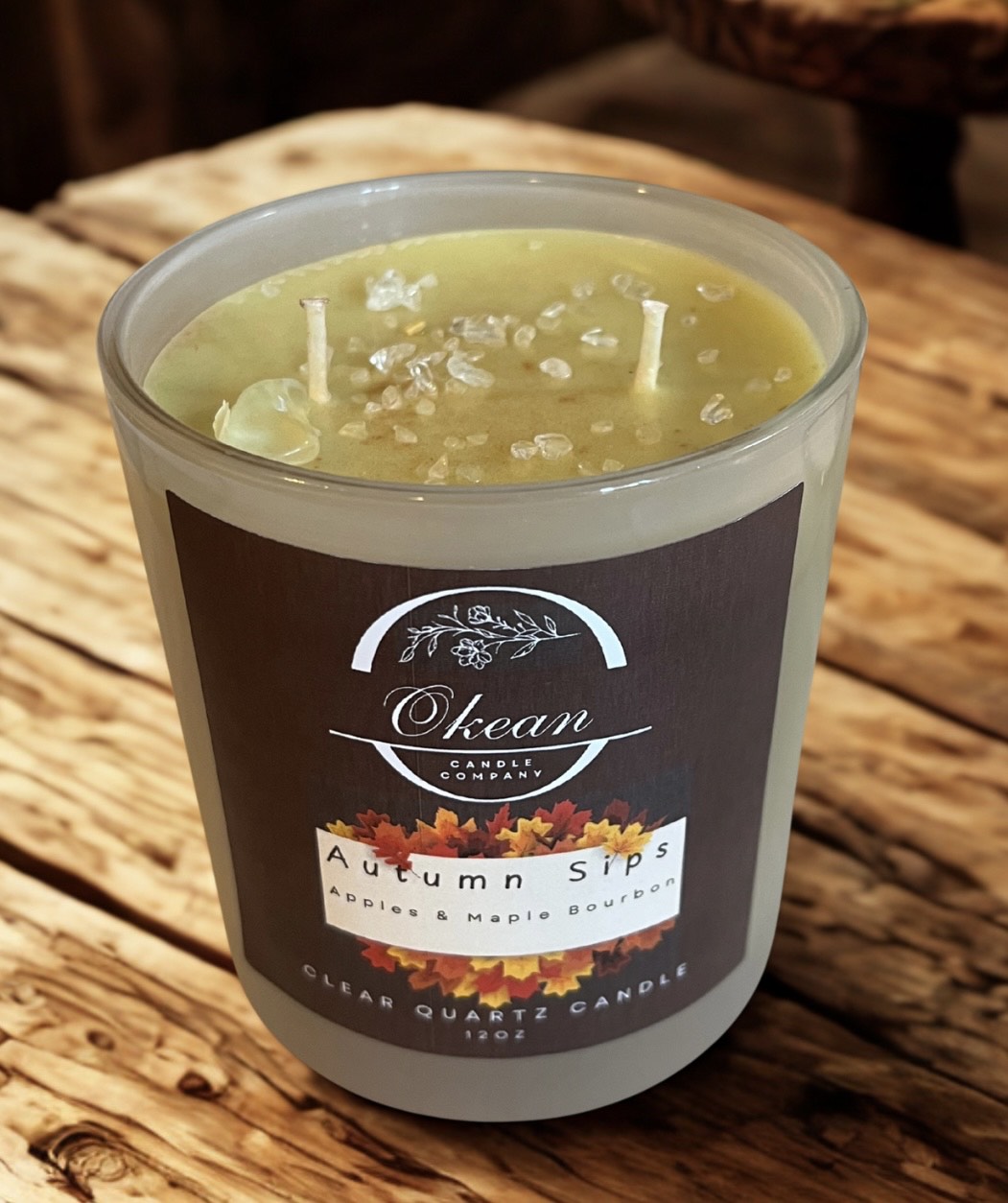 Autumn Sips - Clear Quartz Double - Wick Candle - 12 oz