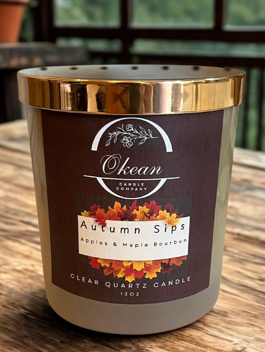 Autumn Sips - Clear Quartz Double - Wick Candle - 12 oz